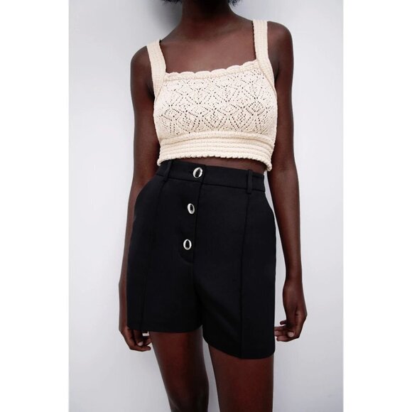 NWT Zara black high waisted buttoned front tailored Bermuda shorts, L - Picture 4 of 13